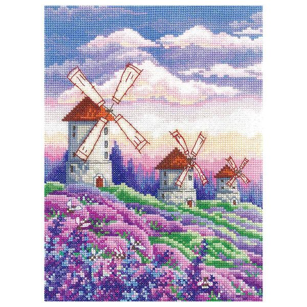 Набор для вышивания нитками Сделай своими руками, Пейзаж с мельницами 19х34см