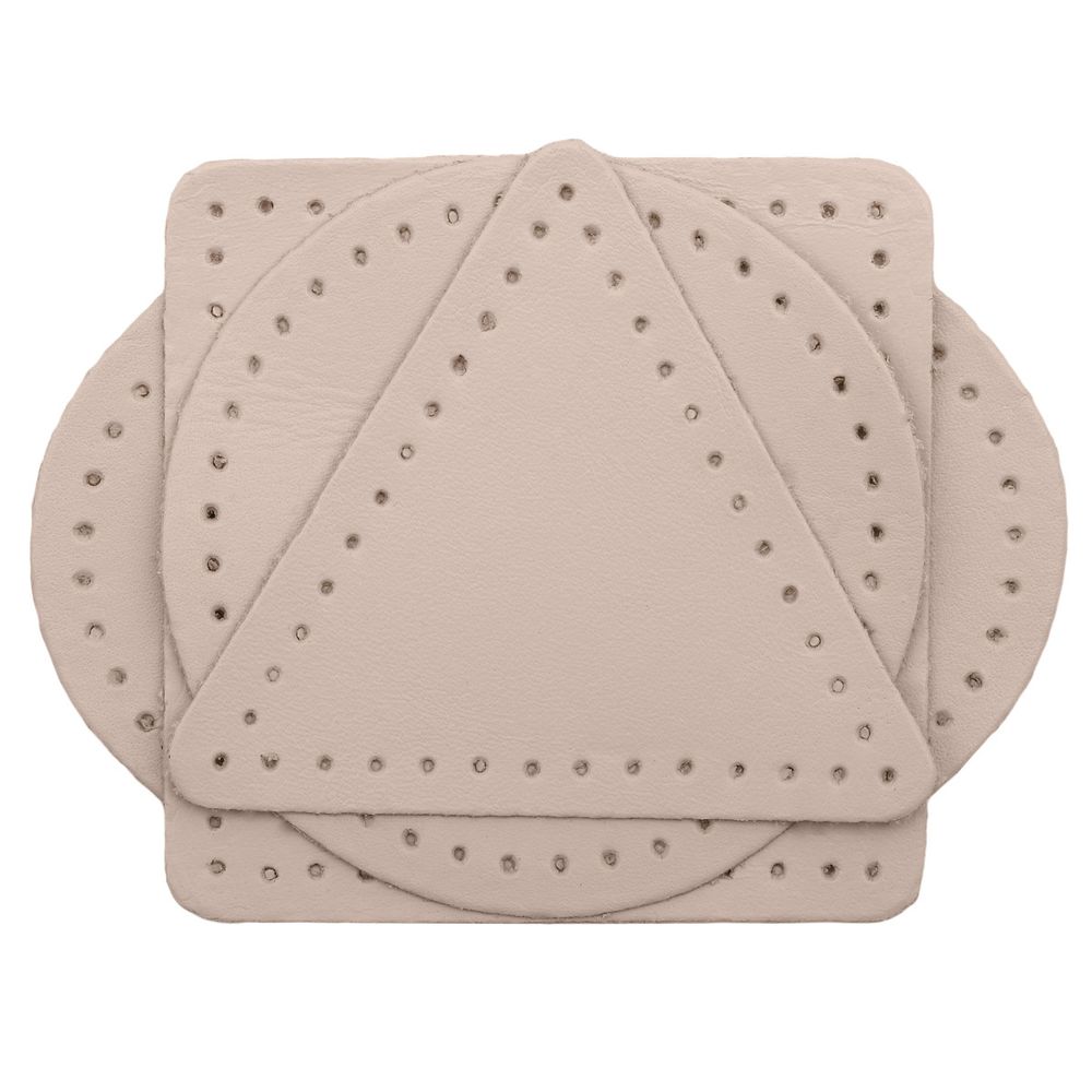 Набор заплаток пришивных из кожи, круг, квадрат, треугольник, овал 6см, с перфорацией, 4 шт (06 бежевый), 9723