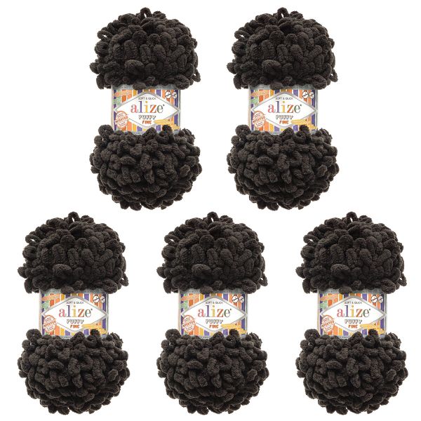 Пряжа Alize (Ализе) Puffy Fine / уп.5 мот. по 100 г, 14м, 1060 черно-серый