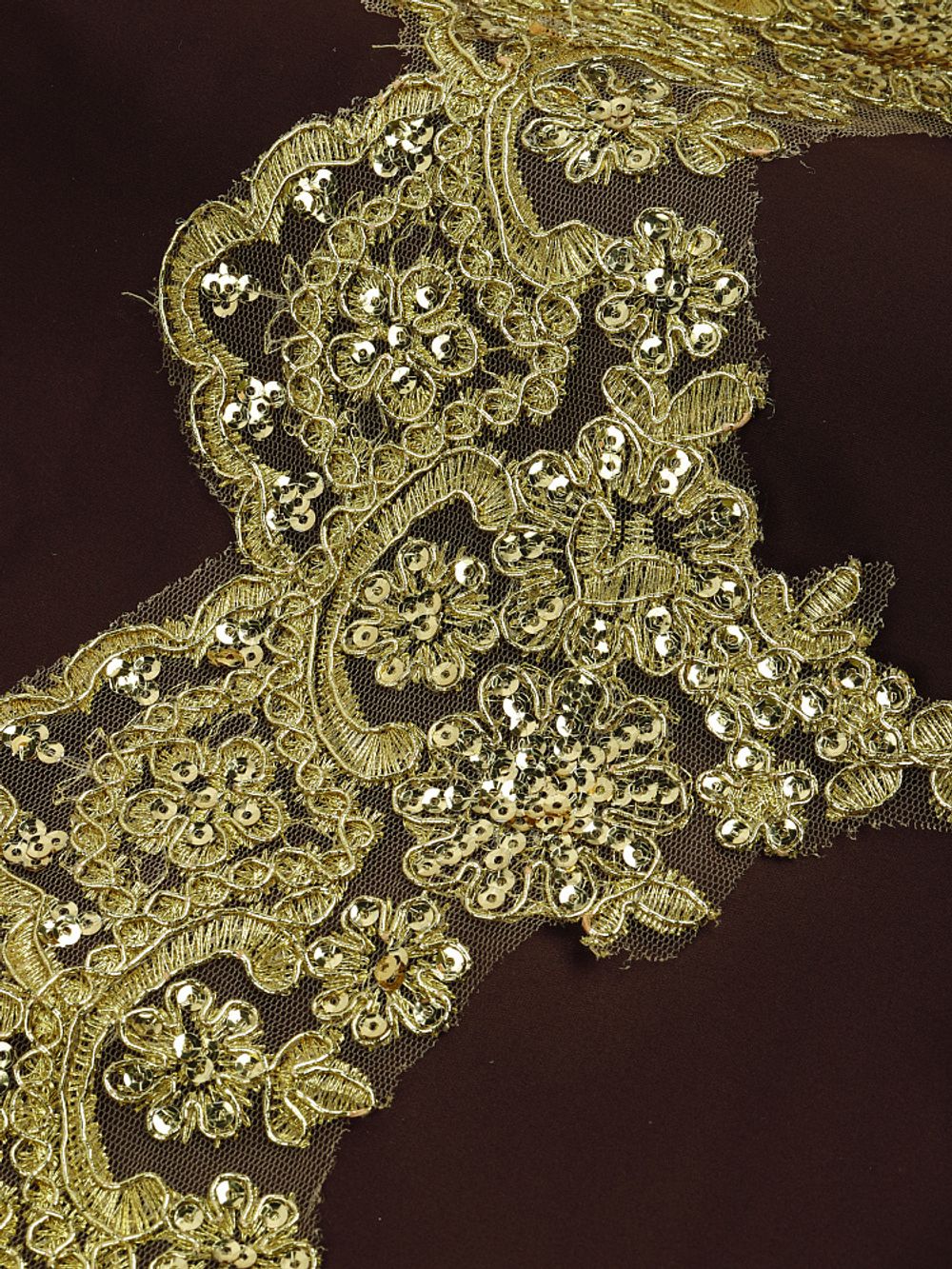 Кружево на сетке 110 мм / 2 метра, с пайетками, TBY G1232, цв.золото, Kruzhevo