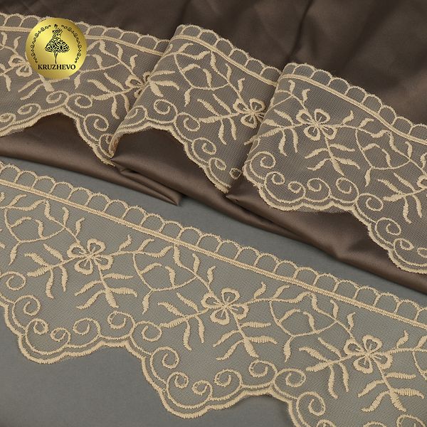 Кружево на сетке широкое 110 мм, 40485, цв.N6115 бежевый уп.13.7м, Kruzhevo