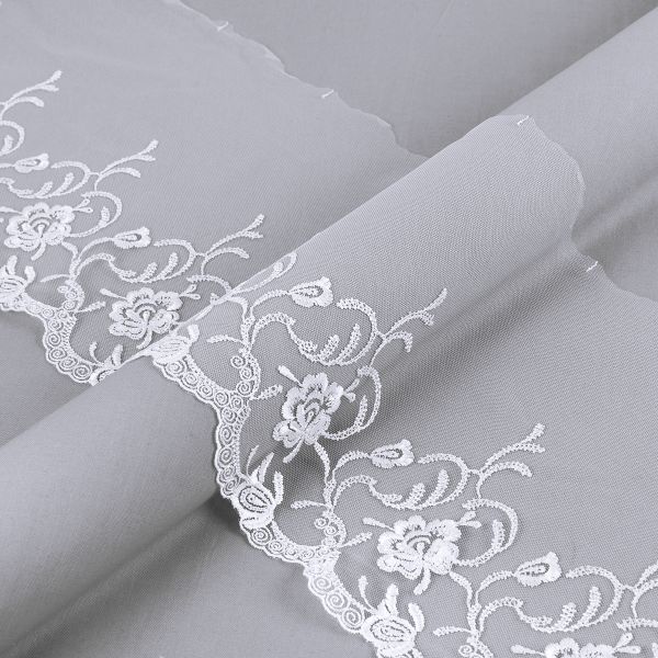 Кружево на сетке 190 мм / 10 м, белый, Gamma GKM-1901