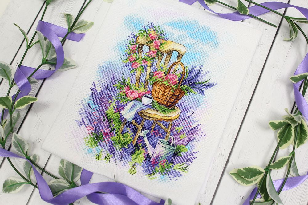 Набор для вышивания нитками МП Студия (Акварель), Лавандовый завтрак, 20х16 см