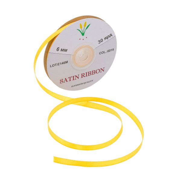 Лента атласная 1-сторонняя 6.0 мм / 27.4±2 метров, 6019, 040 т желтый, Globus