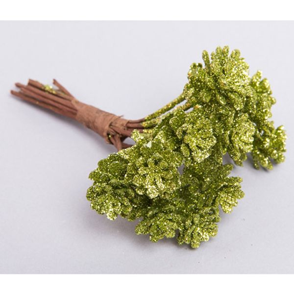 Шишки на проволоке с глиттером 2х2х10см, зеленый, 12 шт, 95219