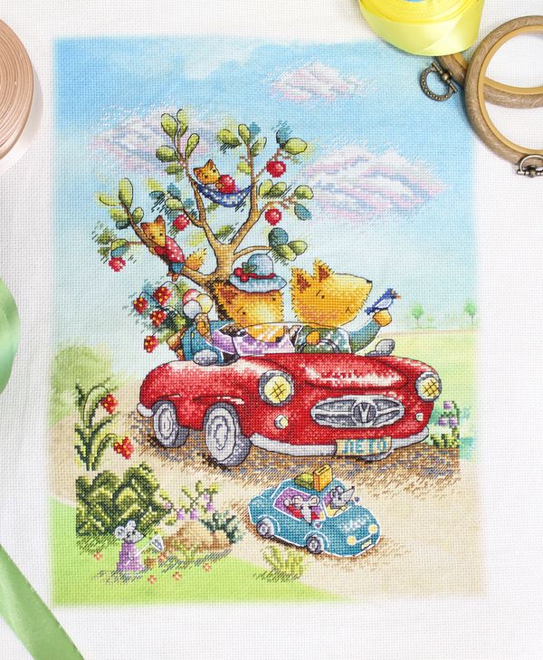 Набор для вышивания нитками МП Студия, Веселое путешествие 33х24 см