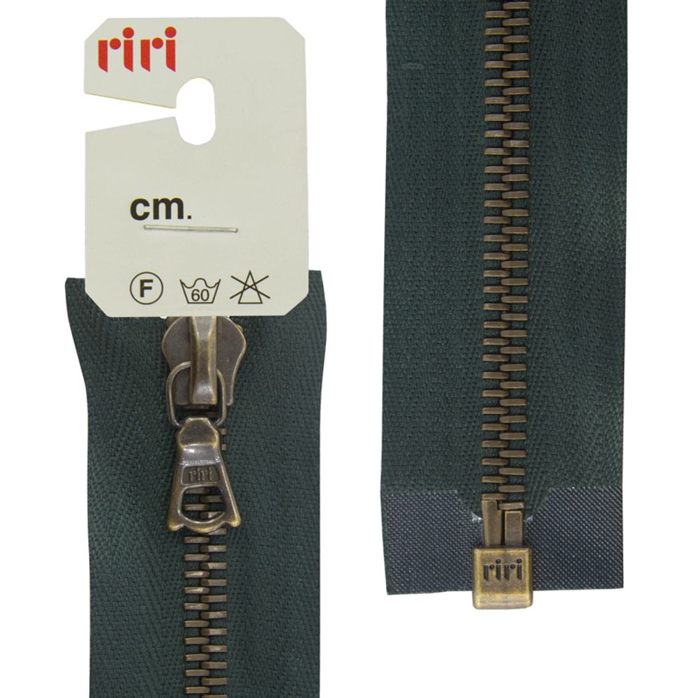 Молния металлическая RIRI Т6 (6 мм) AM, слайд.Flash, 1 зам., разъем., 60 см, цв. тесьмы 2818, т.зеленый, упак. 5 шт