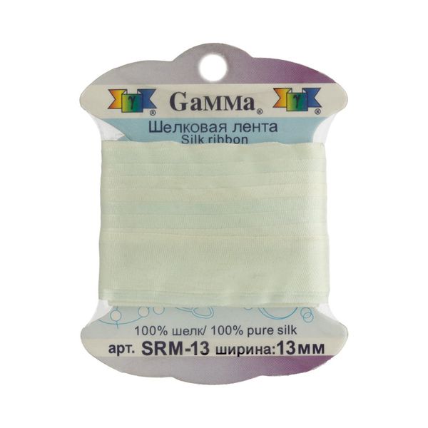Лента (тесьма) шелковая 13.0 мм / 9.1±0.5 метров, M102 бл.салатовый/бл.желтый, Gamma SRM-13