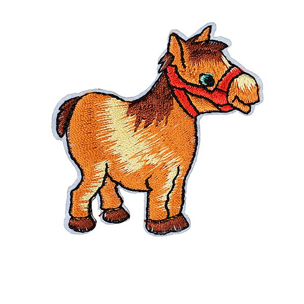 Термоаппликация вышитая Пони 55х55мм цв.рыжий/корич, 10 шт