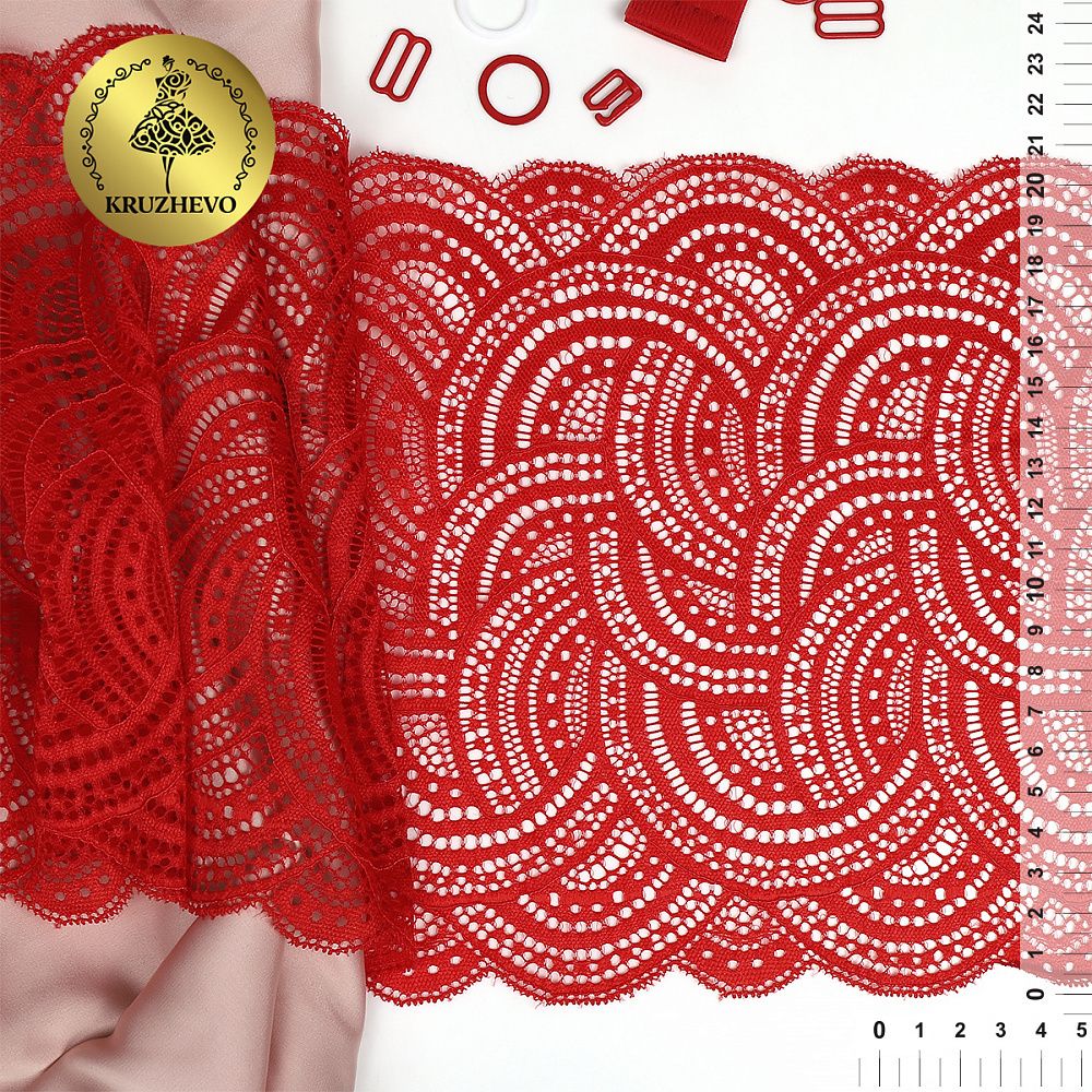 Кружево бельевое эластичное 210 мм / 10 м, цв.SD163 красный, Kruzhevo
