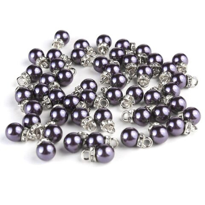 Пуговицы на ножке Жемчужина со стразами 8мм (черный/серебро), 50 шт