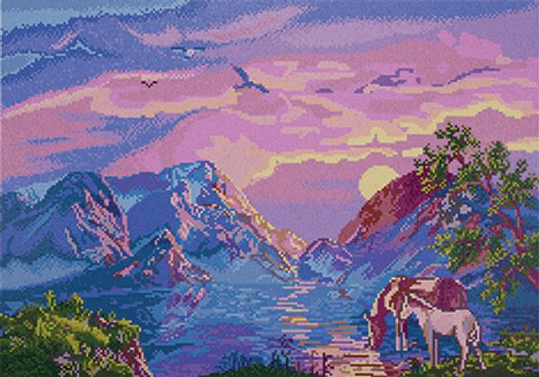 Алмазная (кристальная) мозаика Фрея, Водопой в горах, 38х54 см