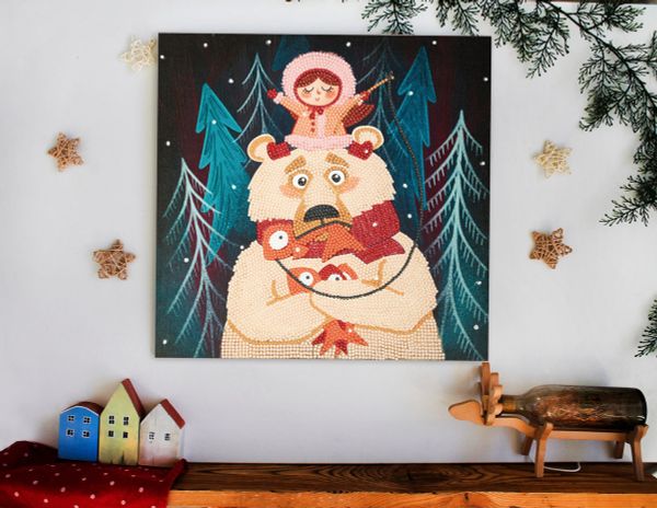 Алмазная (кристальная) мозаика Фрея, Девочка и медведь, 30х30 см