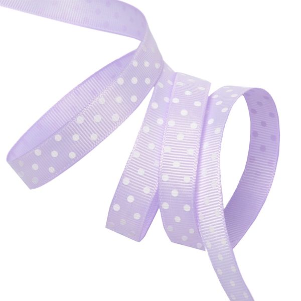 Лента репсовая (в рубчик) 12.0 мм / 27.4±2 метров, LDRG43002912 (106) крупный горошек, св.сиреневый-белый