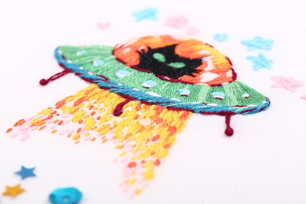 Набор для вышивания нитками Panna, Живая картина, Космический кот, 6х7 см