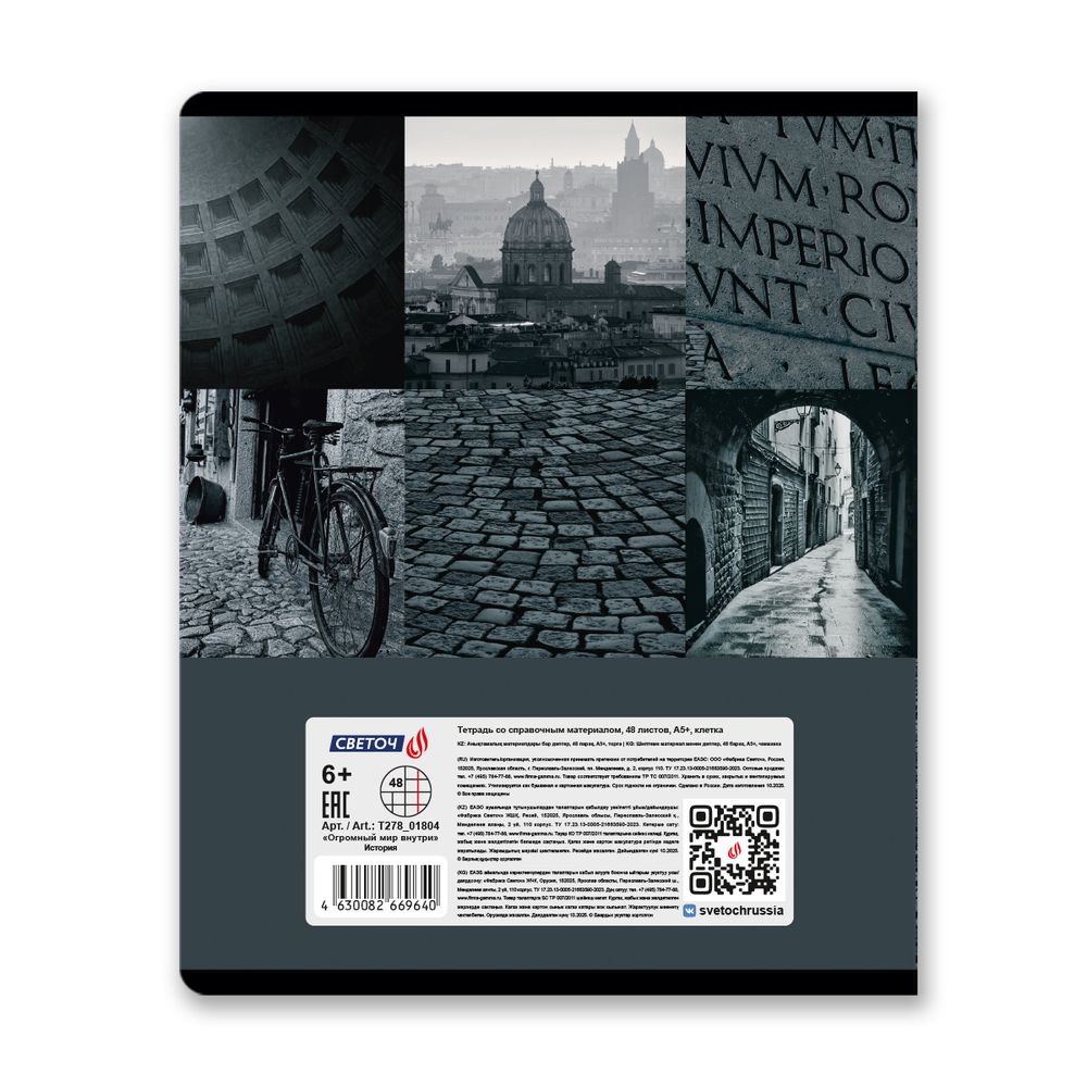 Тетрадь со справочным материалом Огромный мир внутри, A5 48 л. на скобе 60 г/м², белизна 90% 10 шт клетка, 01804 Огромный мир внутри История, Светоч Т278