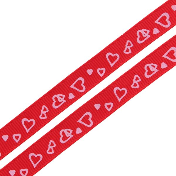 Лента репсовая (в рубчик) Сердечки, 10 мм, 3м, красный