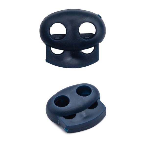 Фиксатор (зажим) для шнура пластик 2 отв., ⌀4.0 мм, 14х17 мм, овал малый ПП, т.синий, 100 шт