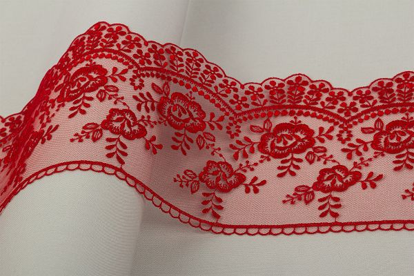 Кружево на сетке широкое 155 мм / 10 м, красный, Gamma GKM-15501