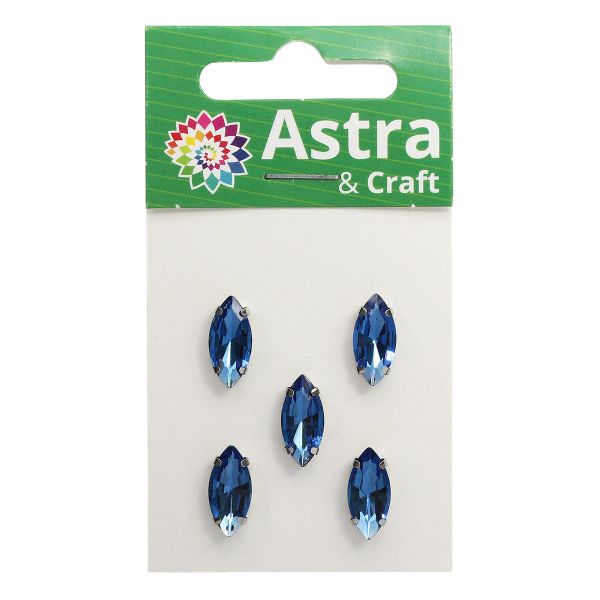 Хрустальные стразы в цапах формы миндаль, синий 7х15 мм, 5 шт., МЦ010НН715