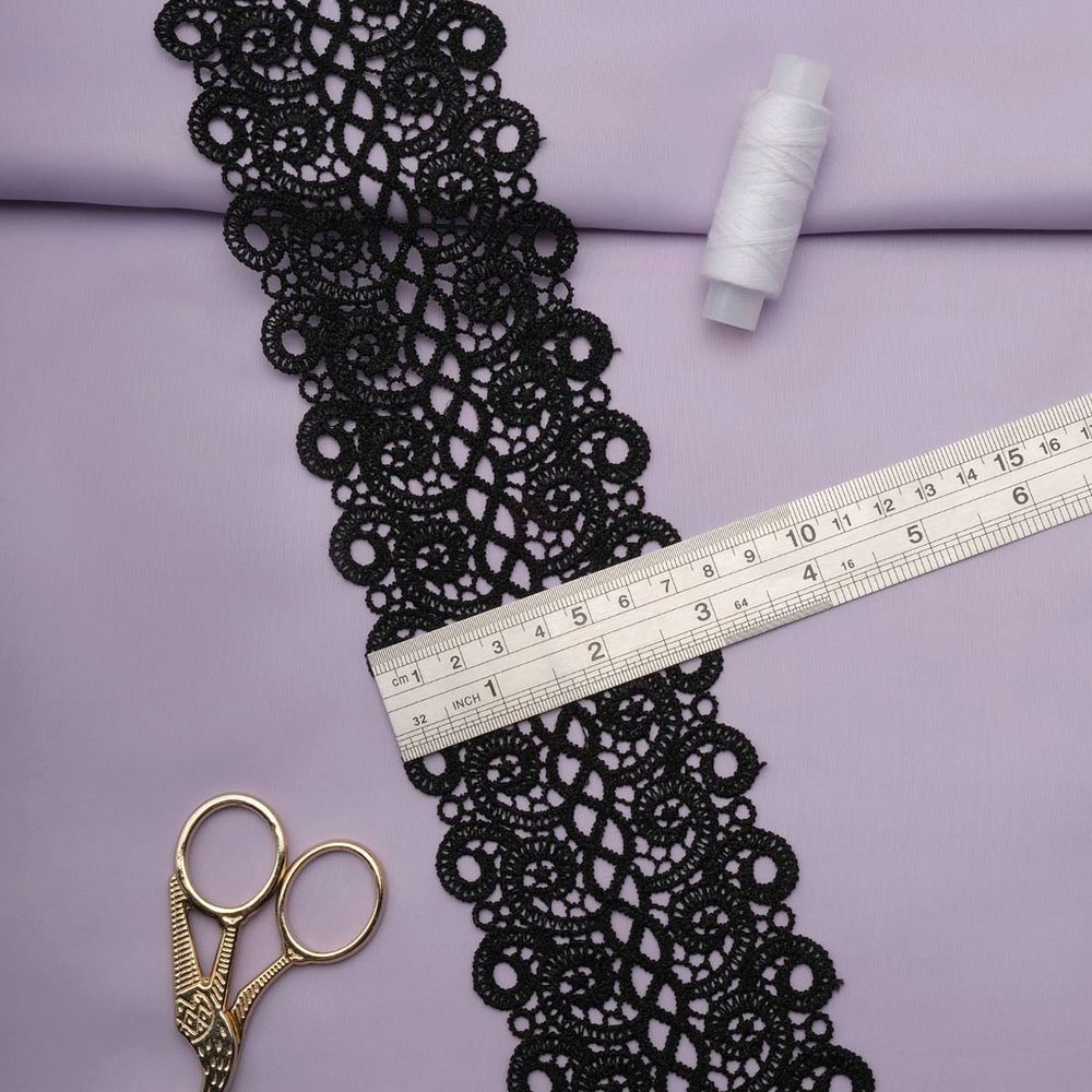 Кружево гипюр (плетёное) 75 мм / 13.7 метров, черный, 3AR1300