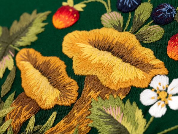 Набор для вышивания нитками Panna, Живая картина Грибы. Лисички, 20.5х20.5 см