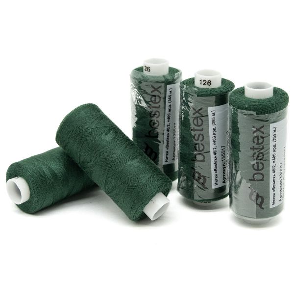 Нитки швейные бытовые Bestex 40/2, 365 м (400 ярд) / 10 кат., 126 лесной зеленый