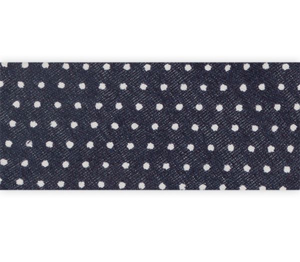 Косая бейка хлопковая 20 мм / 25 метров, 095P т.синий/белый горох, Gamma GBF-20