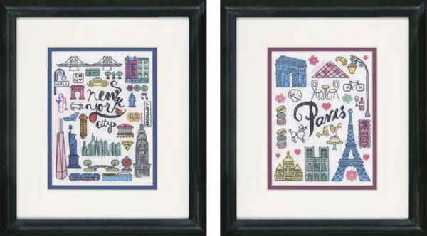 Набор для вышивания нитками Dimensions, Нью-Йорк и Париж 2 шт 13х18 см