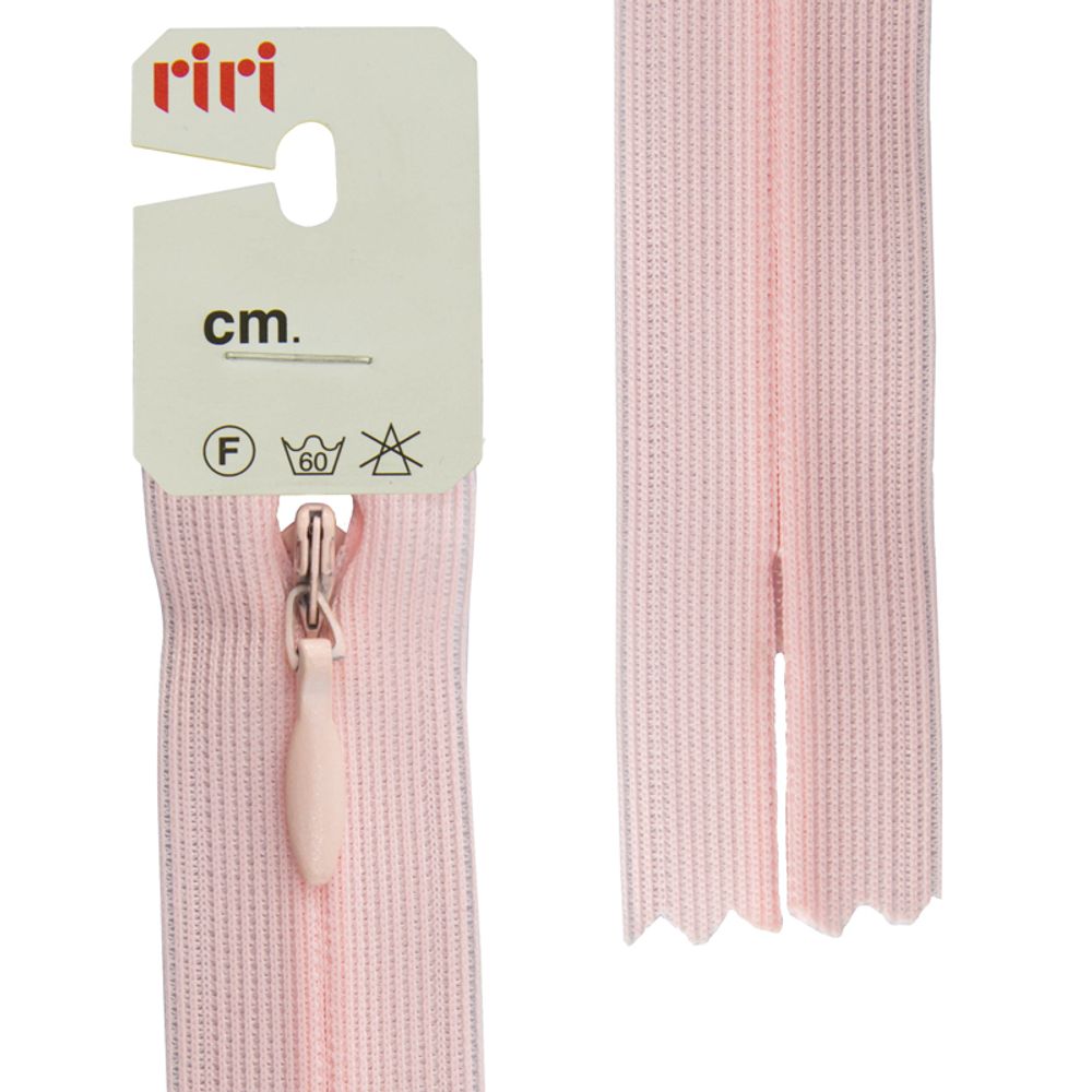 Молния скрытая (потайная) RIRI Т3 (3 мм), н/раз., 40 см, цв. тесьмы 2417, розовый св., упак. 5 шт
