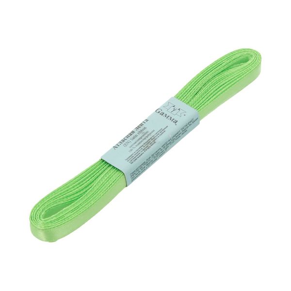 Лента атласная 1-сторонняя 6.0 мм / 10 шт по 5.4 метра, №091 св.салатовый, Gamma AL-6P
