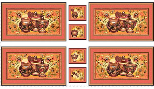 Ткань для пэчворка Peppy Русские традиции панель, отрез 60х110 см, 110 г/м², РТ-02 красный, Peppy