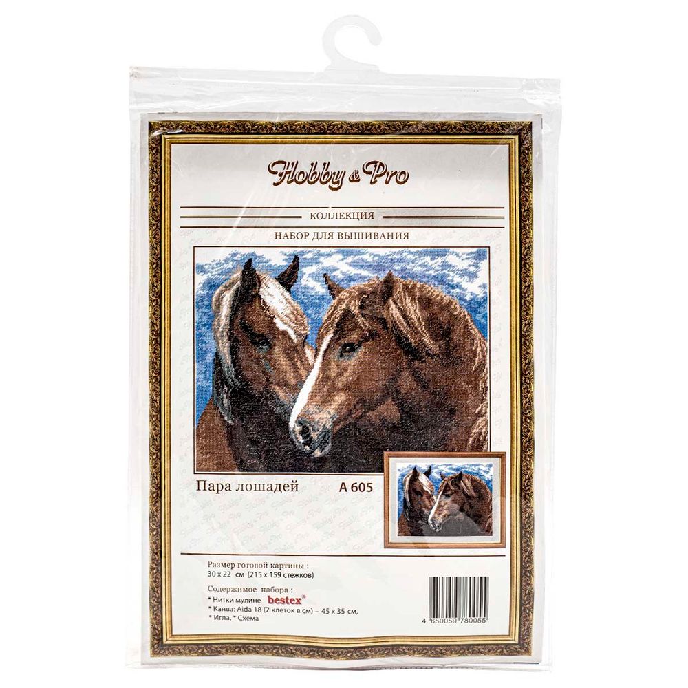Набор для вышивания нитками Hobby&Pro, Пара лошадей, 30х22 см