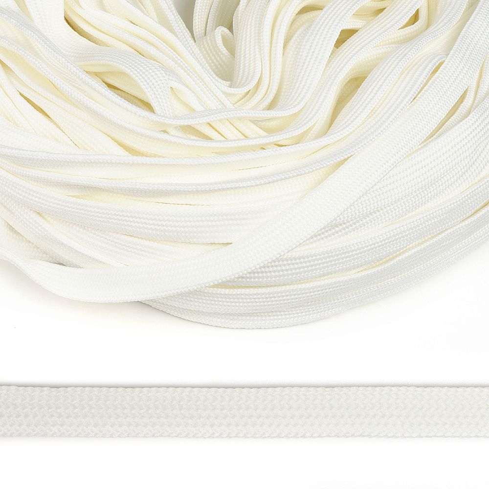 Шнур плоский полиэфир 15 мм, классическое плетение цв.белый уп.50 м