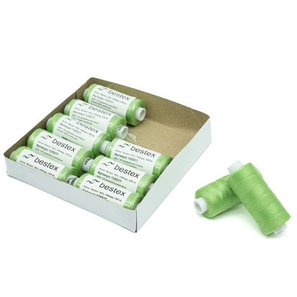 Нитки швейные бытовые Bestex 40/2, 365 м (400 ярд) / 10 кат., 125 неоновый салат