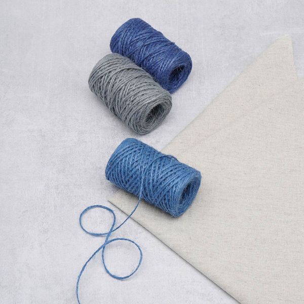 Шпагат джутовый ⌀1.4 мм / 50 метров (50 г), 2-ниточный, 1200 текс, евробобина, 3 шт, ассорти 2 (синий, голубой, серый)