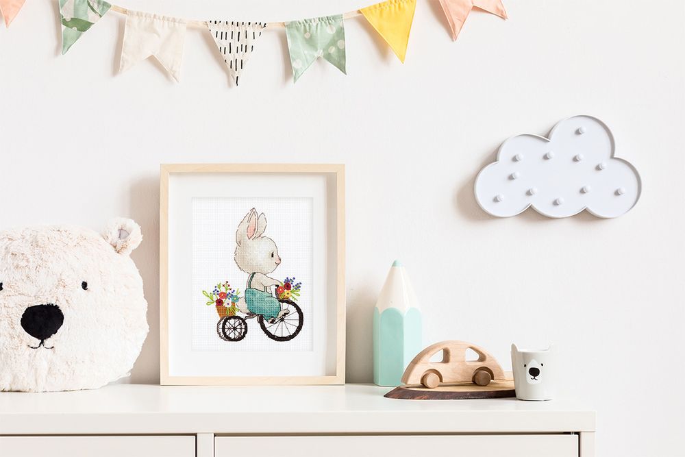 Набор для вышивания нитками Klart, Зайка на велосипеде, 15.5х12 см