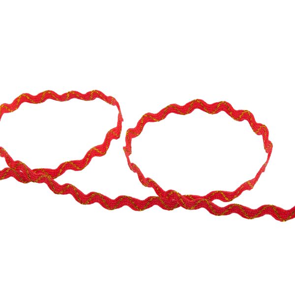 Тесьма отделочная зигзаг 9 мм, / 20 метров, коралловый(красный)/под золото, Blitz