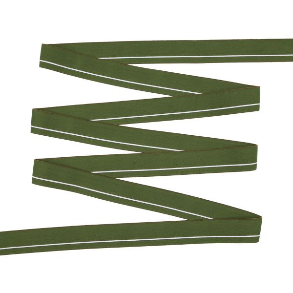 Резинка для мужских трусов и боксеров 30.0 мм / 25 метров, тканая мягкая, 21 г/м, хаки/белый полоса