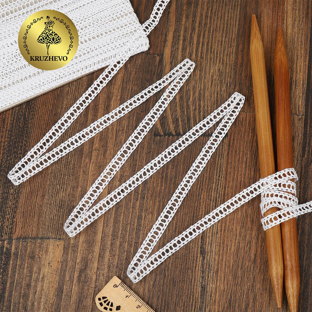 Кружево вязаное (тесьма) 10 мм, диз.6352.02, цв.белый, уп.9.14м, Kruzhevo