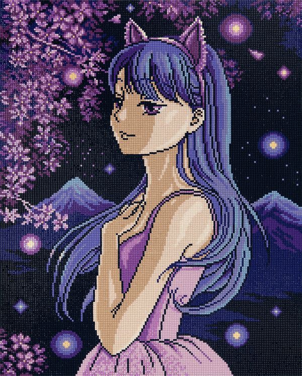 Алмазная (кристальная) мозаика Фрея, на подрамнике Ночная сакура, 40х50 см