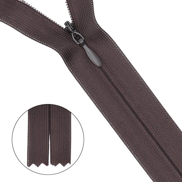 Молния потайная (скрытая) Т3 (3 мм) 1 зам., н/раз., 50 см, нейлон, 917 т.коричневый, 10 шт