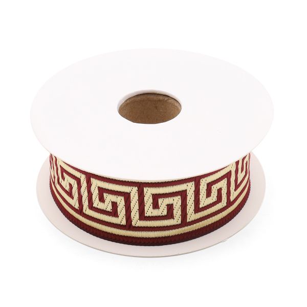 Тесьма декоративная металлизированная Меандр 35мм, 10 метров, 35062 бордо/золото