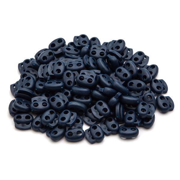 Фиксатор (зажим) для шнура пластик 2 отв., ⌀4.0 мм, 14х17 мм, овал малый ПП, т.синий, 100 шт