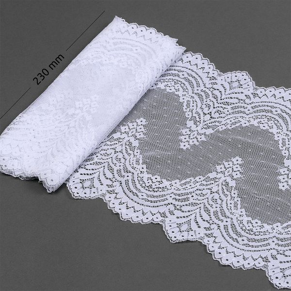 Кружево бельевое эластичное 230 мм / 10 м, 8036, цв.01 белый, Kruzhevo