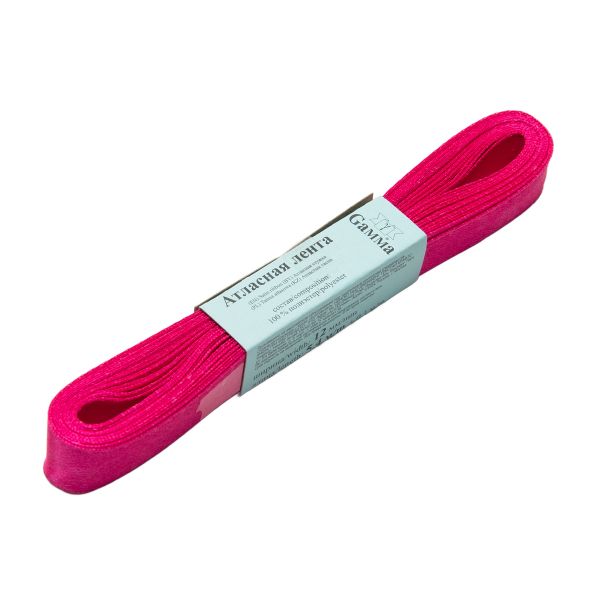 Лента атласная 1-сторонняя 12.0 мм / 10 шт по 5.4 метра, №514N(17-2435) фуксия(неон), Gamma AL-12P