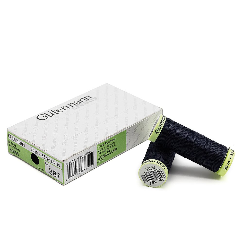 Нитки отделочные Gutermann Top Stitch, 30м, 387 чернильно-черный, 5 катушек