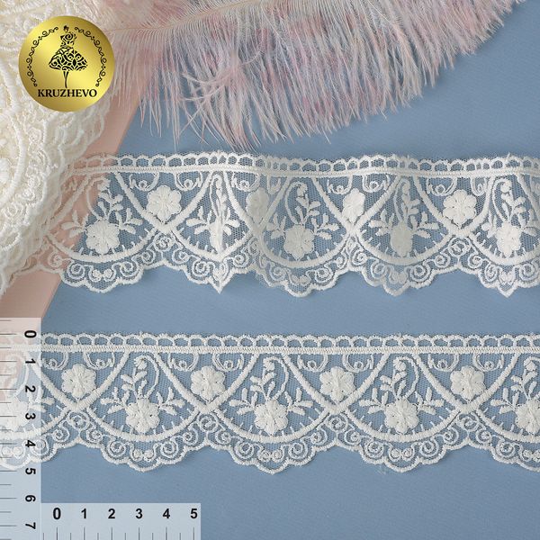 Кружево на сетке 50 мм, цв.молочный, уп. 9 м, Kruzhevo