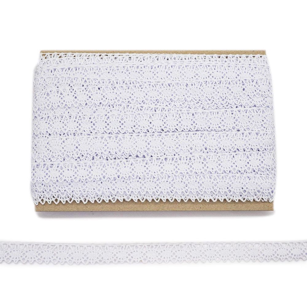 Кружево вязаное (тесьма) хлопковое 15 мм 25м одностор. (01 белый)