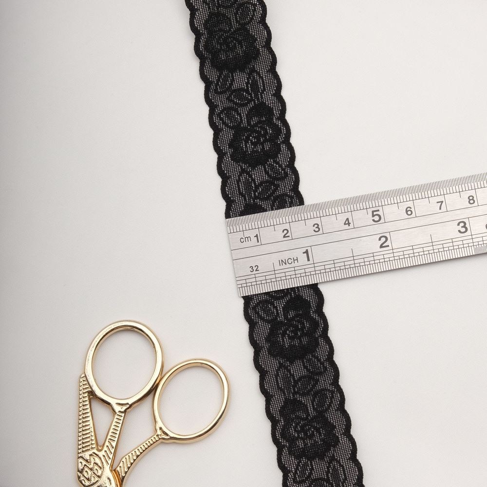 Кружево эластичное (стрейч) 26 мм / 13.7 метров, черный, 3AR1262